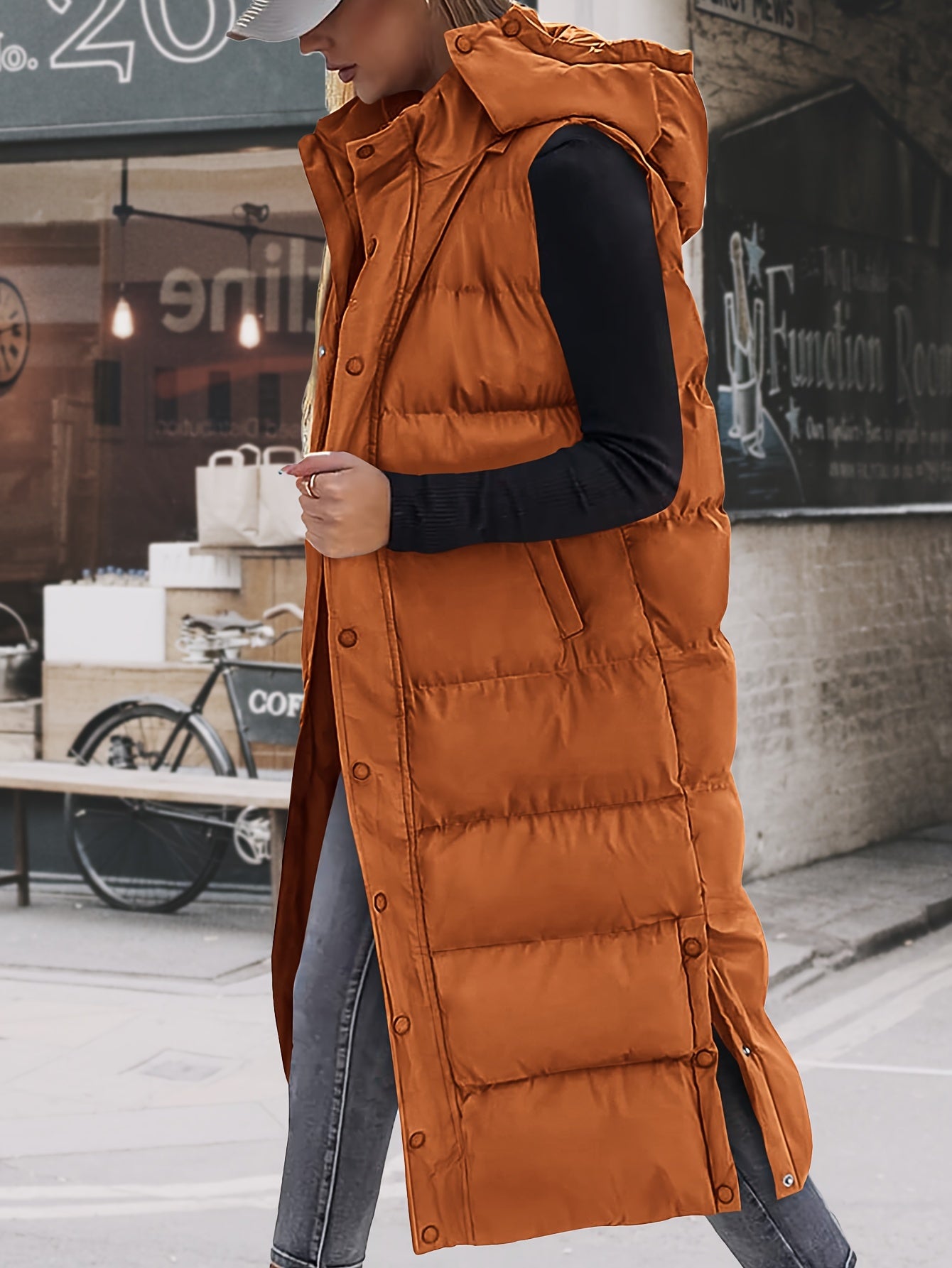 🧥❄️ Long Down Vest for Women ✨ Quilted Hooded Sleeveless Vest | 🔘 Button + Zipper | 🧸 Padded & Cozy 💼 New Fashionable Commuting Winter Jacket | 🚶‍♀️ Stylish Cold-Weather Outerwear