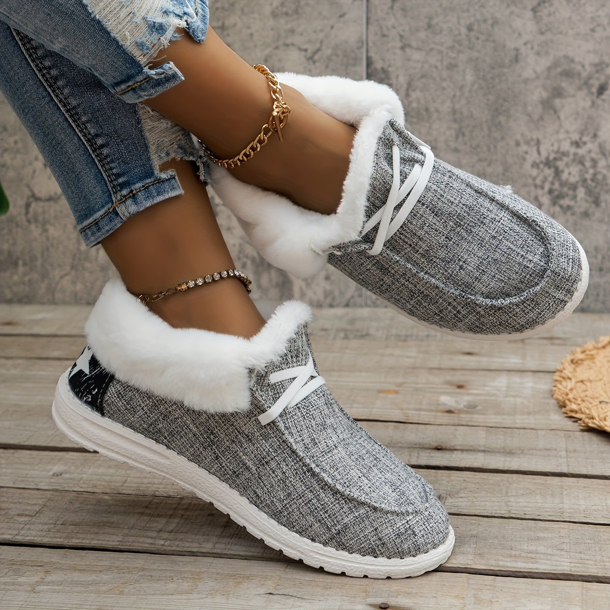 Women’s Fleece-Lined Canvas Shoes – Warm Thermal Slip-On Low-Top Winter Flats