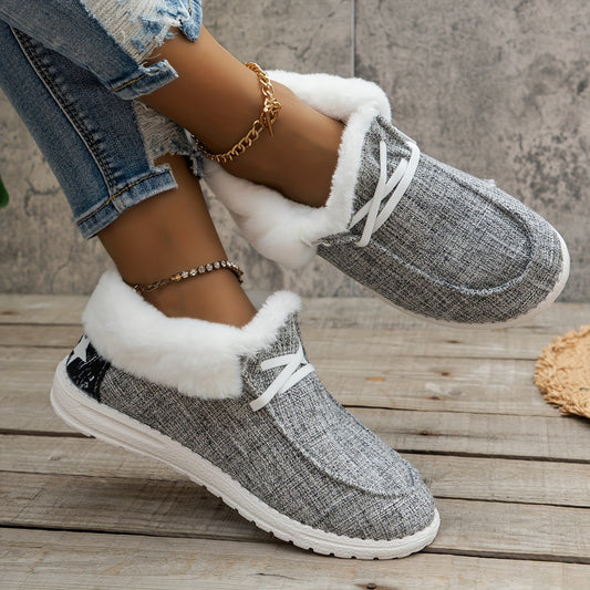 Women’s Fleece-Lined Canvas Shoes – Warm Thermal Slip-On Low-Top Winter Flats