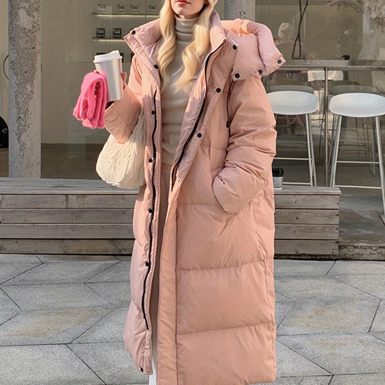 ✨ Women’s Heavy-Duty Thickened Winter Coat – Over-the-Knee Long Coat with Pockets 🧥❄️ Solid Beige/Black/White/Gray Options ✨ Machine-Washable Cold-Weather Outerwear for Everyday & Formal Wear 💖 Long Sleeve, Relaxed Fit, Non-Stretch Design ✨