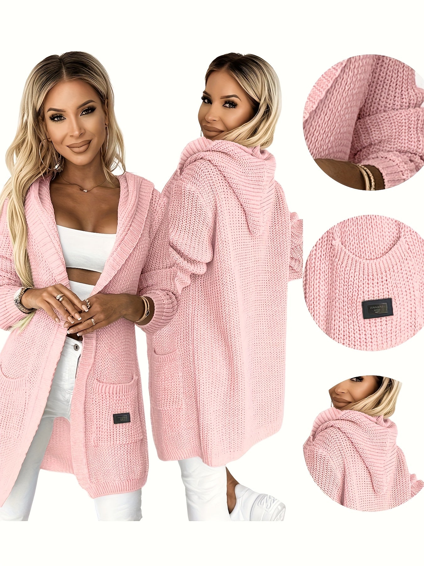 ✨ Women’s Elegant Hooded Cardigan – Soft Pink Long-Sleeve Open-Front Sweater with Pockets 🌸🧥 Cozy Fall/Winter Casual Chic Outerwear ❄️✨ ✨