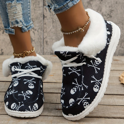 Women’s Fleece-Lined Canvas Shoes – Warm Thermal Slip-On Low-Top Winter Flats