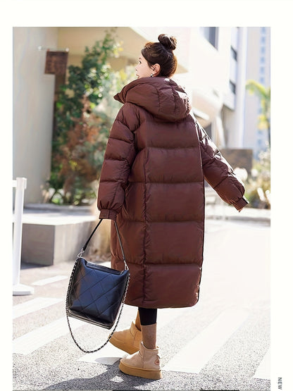 🧥❄️ Ultra-Warm Down Longline Puffy Coat for Women 🔥 Insulated Winter Jacket | 🔒 Zip-Up Hoodie | 👚 Casual Long Sleeves 🌬️ Soft & Lightweight | 💧 Water-Resistant Down Coat | ⛄ Perfect for Cold Weather