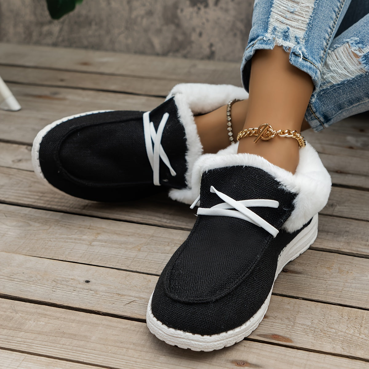 Women’s Fleece-Lined Canvas Shoes – Warm Thermal Slip-On Low-Top Winter Flats