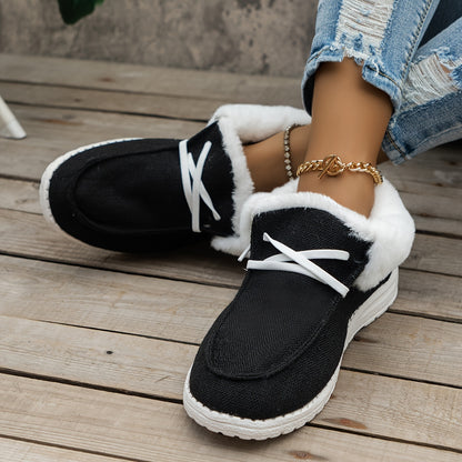 Women’s Fleece-Lined Canvas Shoes – Warm Thermal Slip-On Low-Top Winter Flats