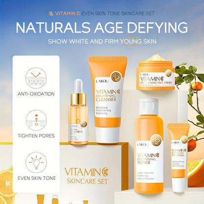 🌟 LAIKOU Vitamin C Series 5 pcs 🧴💧💎👀🍊 – Cleanser, Toner, Serum, Eye Cream & Moisturizing Cream ✨ Unisex, Brightening & Hydrating, Skincare Gift 🎁