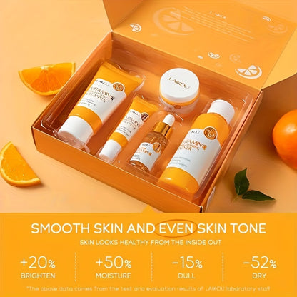 🌟 LAIKOU Vitamin C Series 5 pcs 🧴💧💎👀🍊 – Cleanser, Toner, Serum, Eye Cream & Moisturizing Cream ✨ Unisex, Brightening & Hydrating, Skincare Gift 🎁