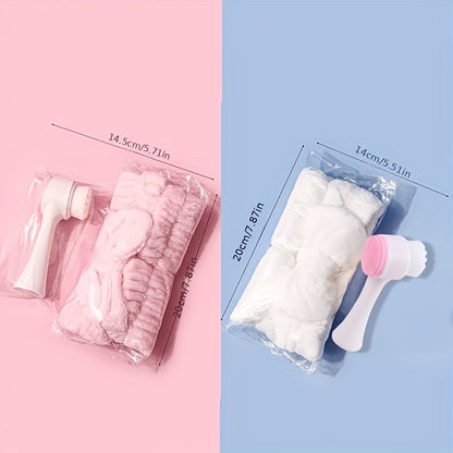 🌟 3D Double Silicone Facial Brush 🧴💆‍♀️ – Soft Bristles 🪥, Exfoliating 🌿, Double-Sided, with Coral Fleece Headband 🎀 – Skincare & Travel Friendly ✈️
