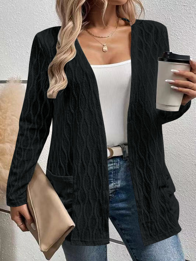Women’s Hollow-Out Knitted Long-Sleeve Cardigan for Casual & Commuting Wear