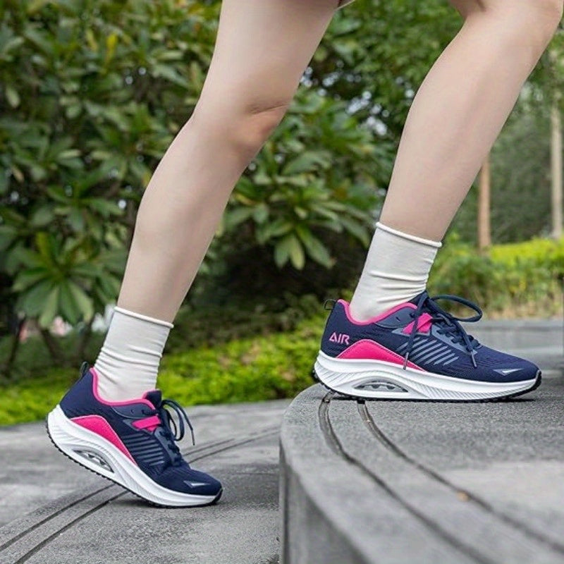 Women’s Arch Support Walking Shoes – Breathable Mesh Sneakers with Air Cushion, Thick Non-Slip Rubber Sole & Cushioned Heel for All-Season Foot Care (Pink)