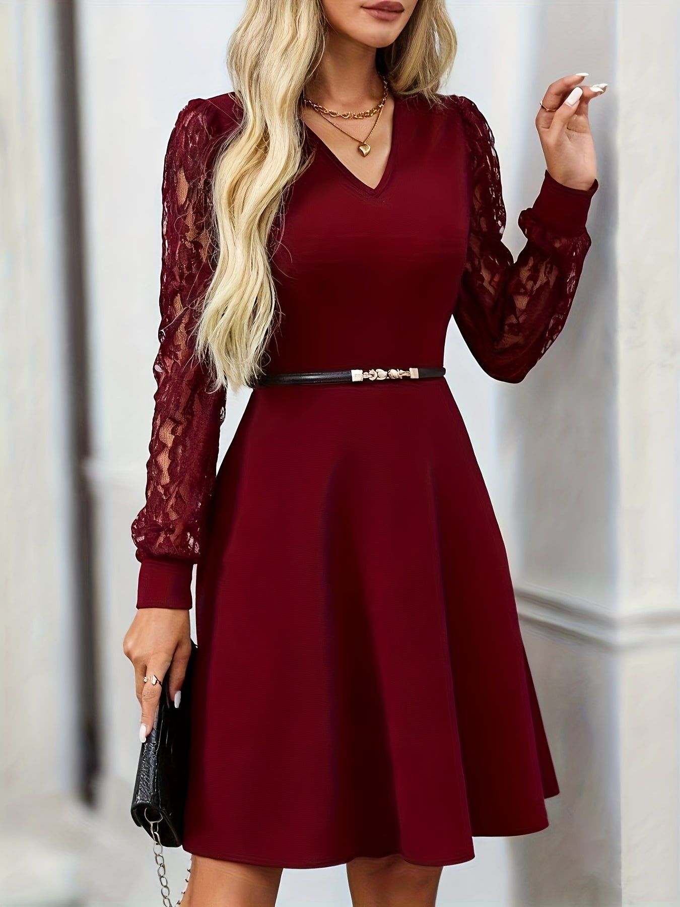 Elegant V-Neck Lace A-Line Mini Dress ✨