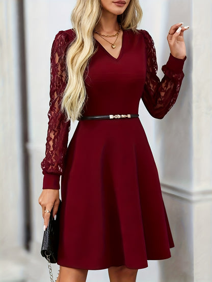 Elegant V-Neck Lace A-Line Mini Dress ✨