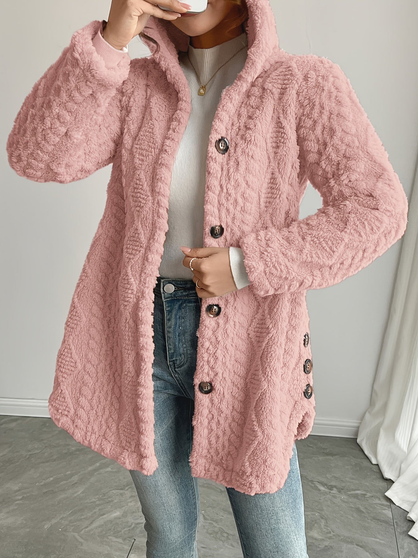 Elegant Women’s Soft Pink Hooded Cardigan