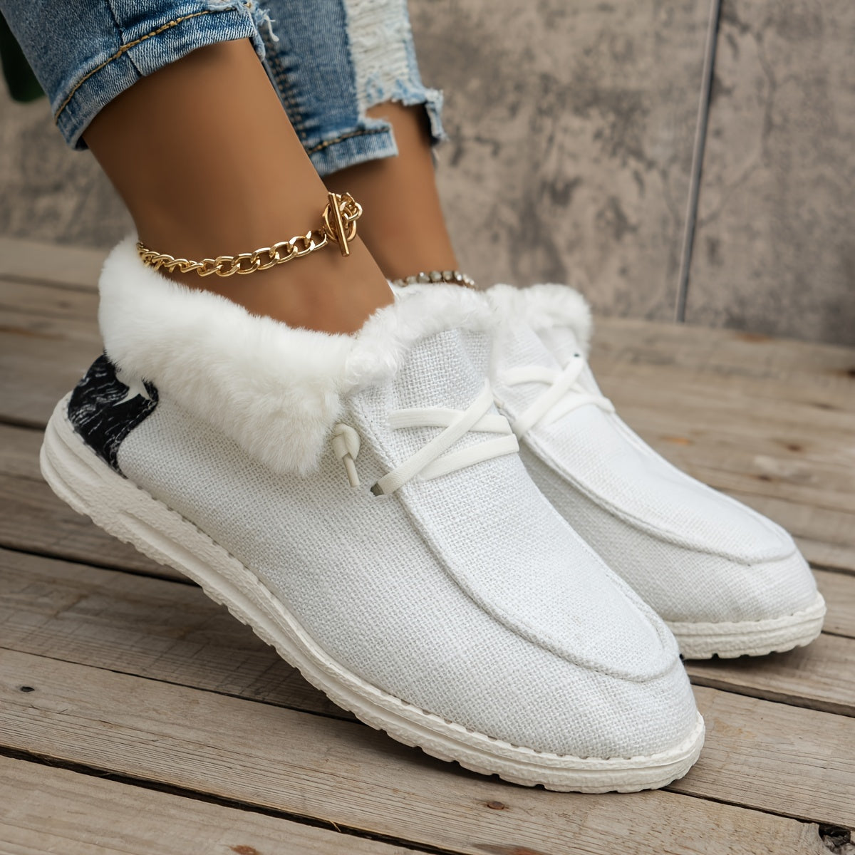 Women’s Fleece-Lined Canvas Shoes – Warm Thermal Slip-On Low-Top Winter Flats