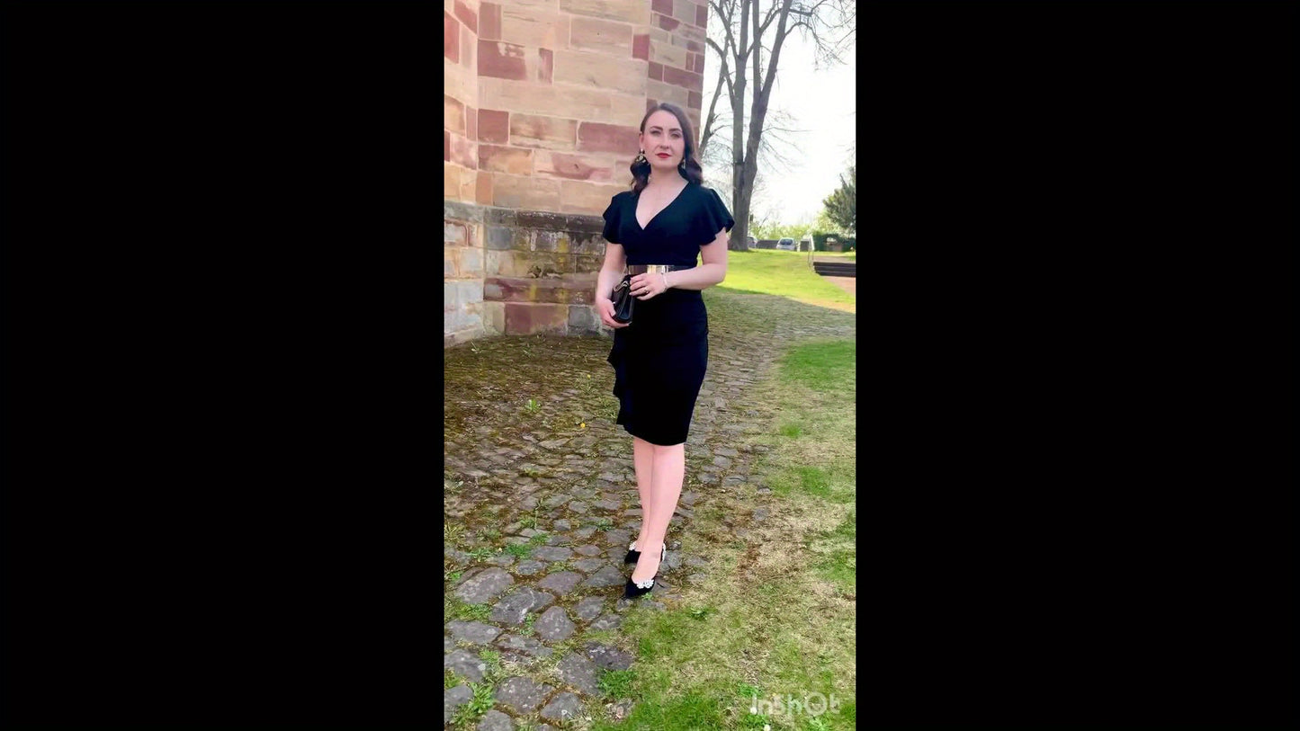 Elegant V-Neck Bodycon Dress with Ruffle Hem 👗✨