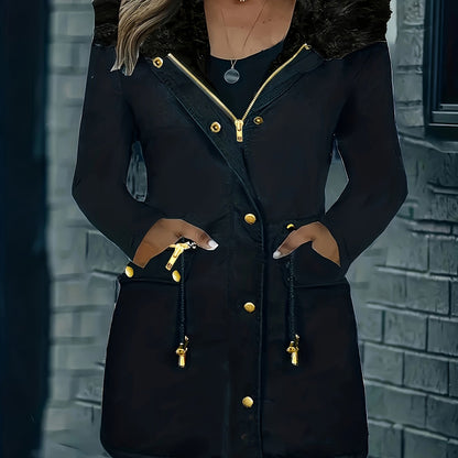 ✨ Thermal Long-Sleeve Parka Coat for Women – Water-Resistant, Ultra-Warm Winter Jacket with Faux Fur Hood & Drawstring Waist ❄️🔥 Perfect for Outdoor Adventures! 🌨️🏔️ ✨