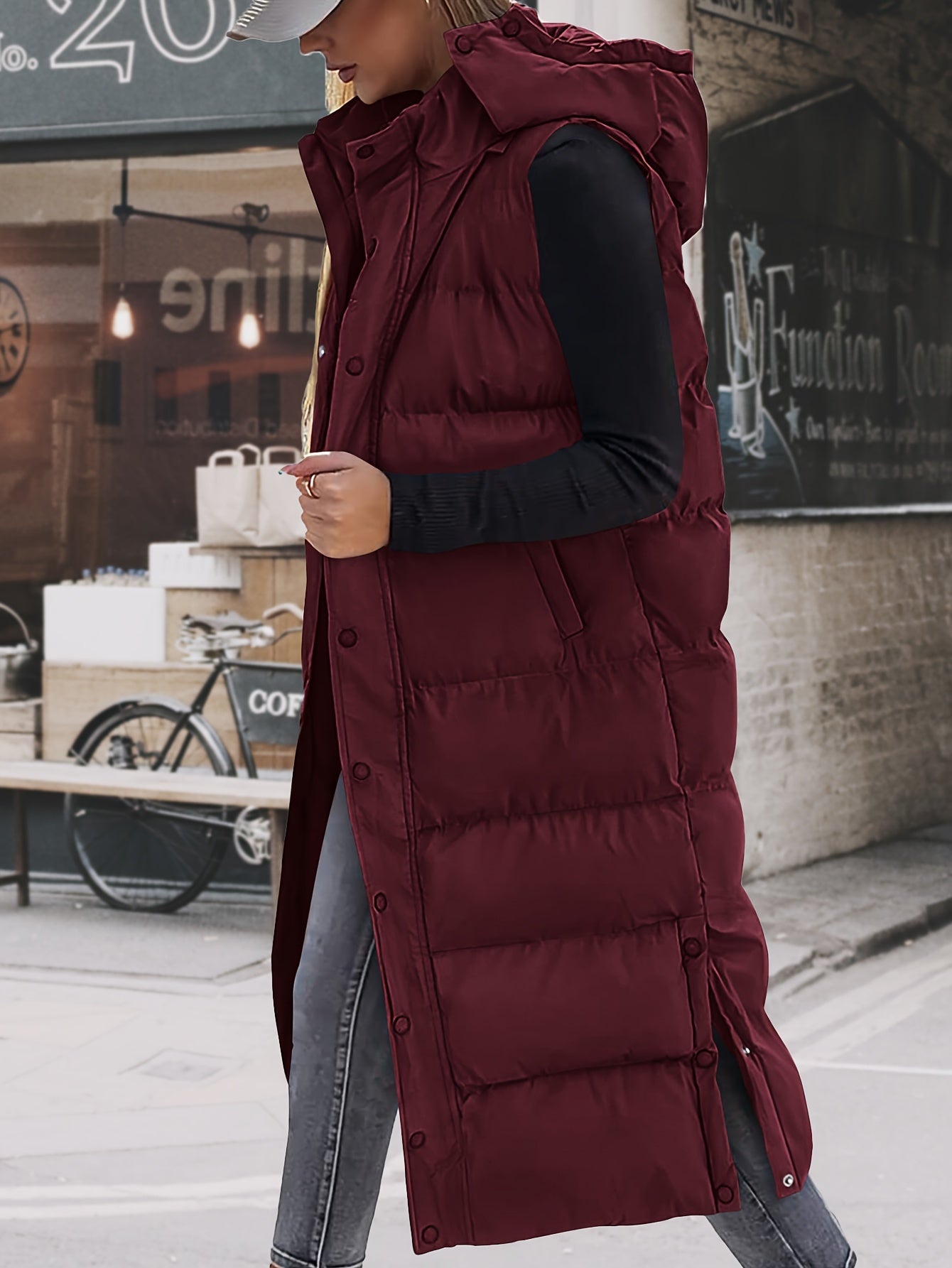 🧥❄️ Long Down Vest for Women ✨ Quilted Hooded Sleeveless Vest | 🔘 Button + Zipper | 🧸 Padded & Cozy 💼 New Fashionable Commuting Winter Jacket | 🚶‍♀️ Stylish Cold-Weather Outerwear