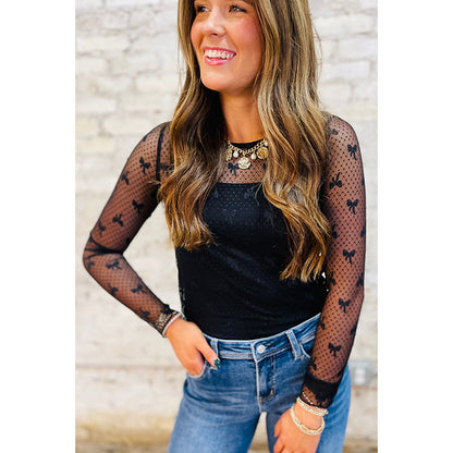 Autumn New Bow Print Long-sleeved T-shirt For Women