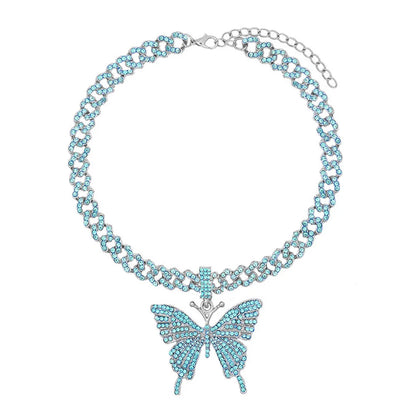 🦋💎 Bling Butterfly Pendant Necklace – Crystal Cuban Chain for Women ✨🌸