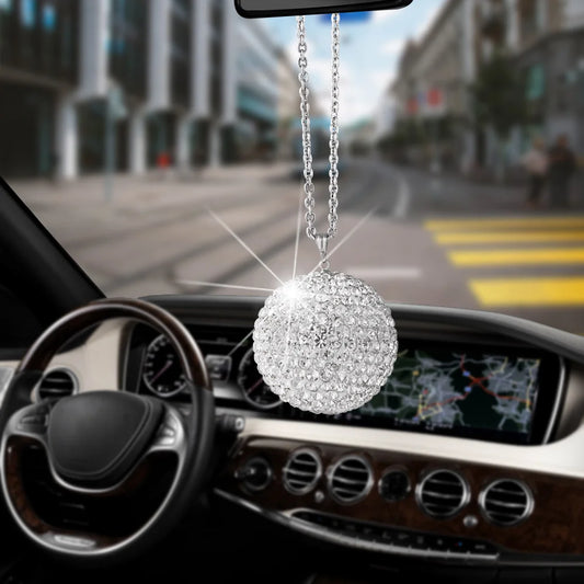 💎✨ Large Bling Crystal Ball Car Pendant – Rearview Mirror Ornament 🚗✨