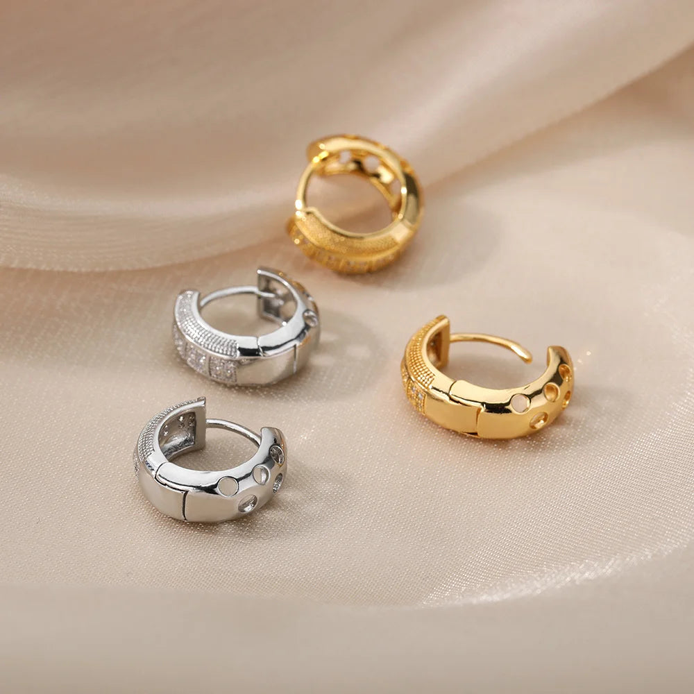 Cubic Zirconia Hoop Earrings – Stainless Steel