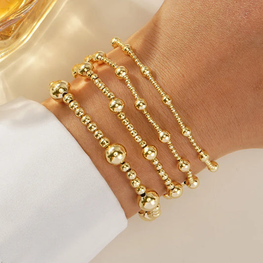 New Trend Stretch Elastic Bracelet – Gold Beads ✨ | Bead Bracelet for Women 💛 | Perfect Gift 🎁