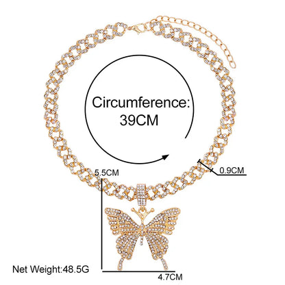 🦋💎 Bling Butterfly Pendant Necklace – Crystal Cuban Chain for Women ✨🌸