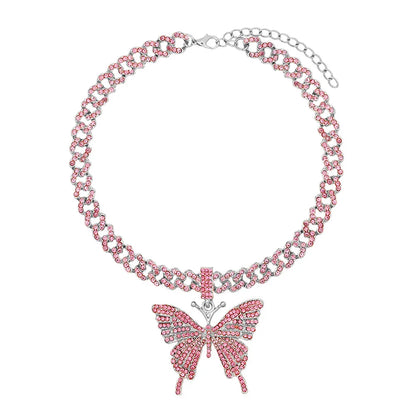 🦋💎 Bling Butterfly Pendant Necklace – Crystal Cuban Chain for Women ✨🌸