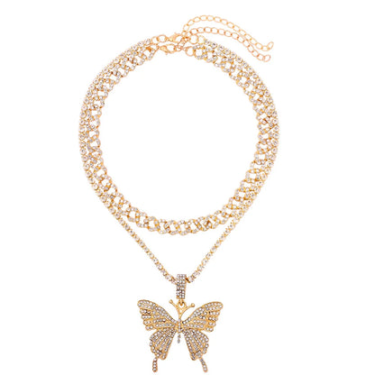 🦋💎 Bling Butterfly Pendant Necklace – Crystal Cuban Chain for Women ✨🌸