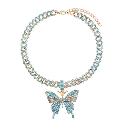 🦋💎 Bling Butterfly Pendant Necklace – Crystal Cuban Chain for Women ✨🌸