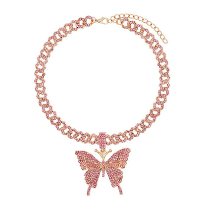 🦋💎 Bling Butterfly Pendant Necklace – Crystal Cuban Chain for Women ✨🌸
