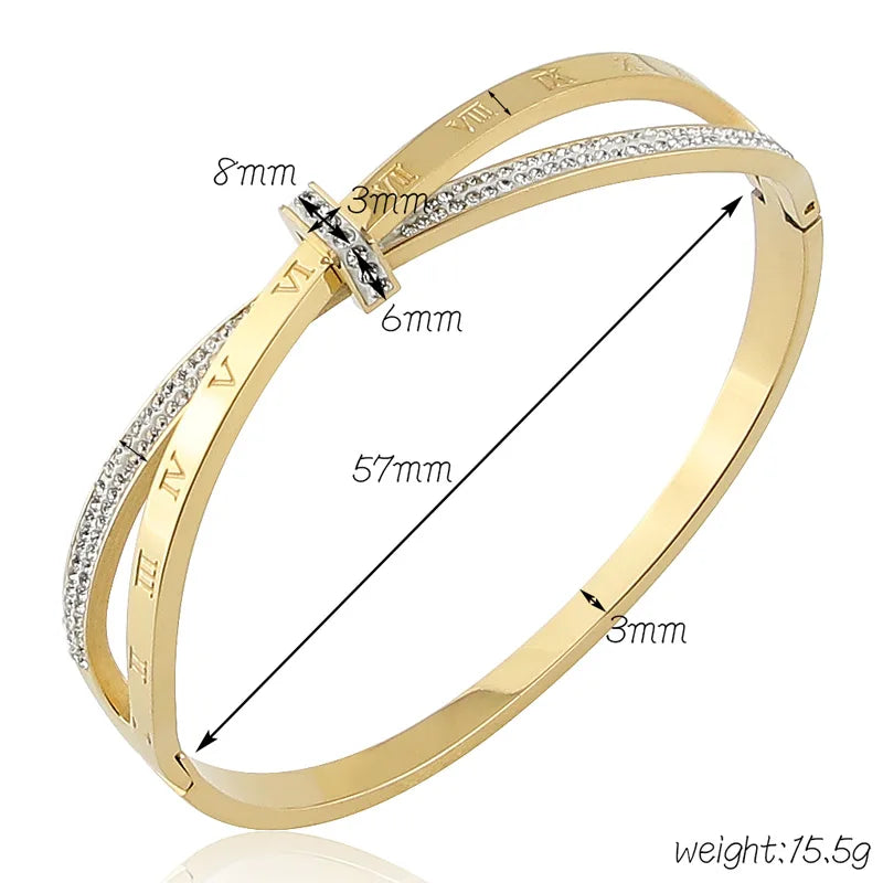 New Stainless Steel Jewelry Crystal Cross Roman Numeral Bangle Bracelet for Women – Elegant Gift, Wholesale