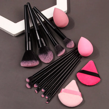 🖌️💖🌸High-end makeup tools: 12 soft-bristled makeup brushes , 2 water-drop sponge eggs 💧🥚✨💦, and 2 double-sided triangular powder puffs 🔺🌟💫🎀🪞