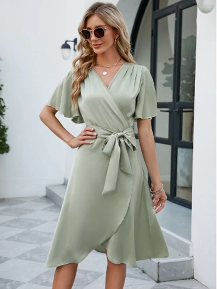 INPETAL V-Neck Wrap Mini Dress - Casual Summer Tie-Waist & Asymmetrical Hem