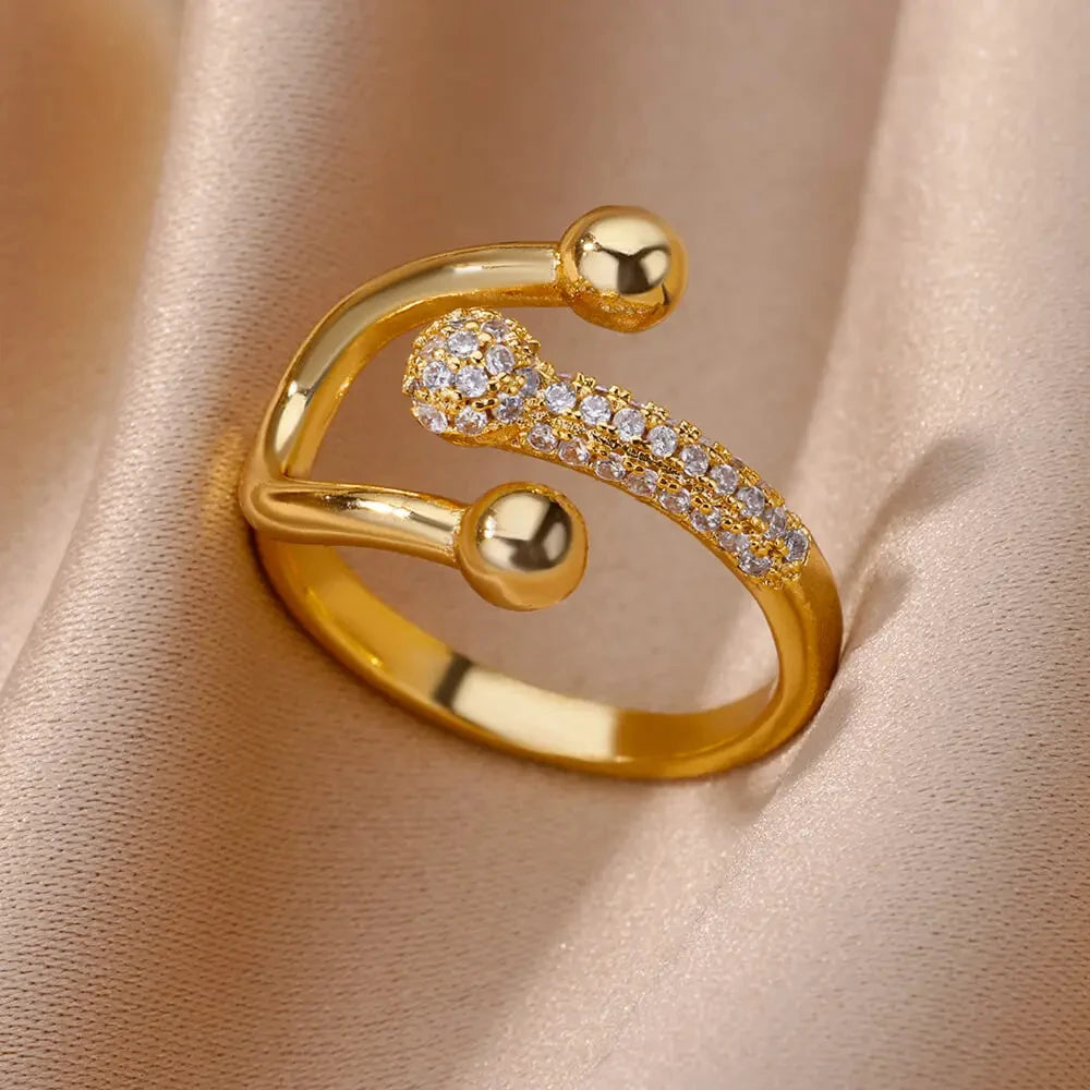 Gold Plated Crystal Zircon Ring - Chain Geometry Stainless Steel Jewelry