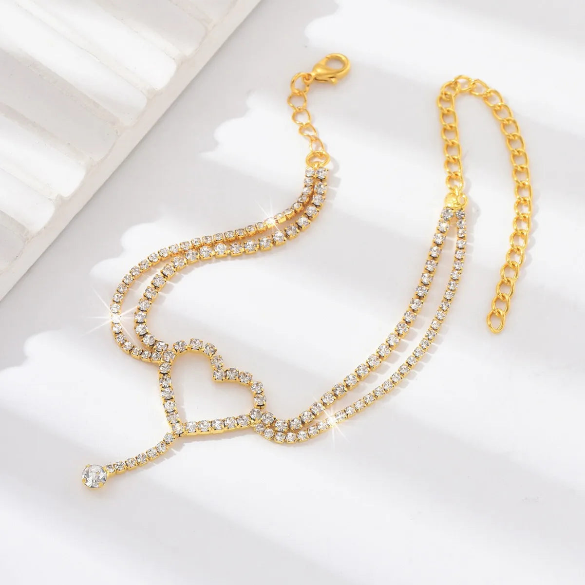 💖✨ Shiny Bling Heart Tassel Anklet – Double Layer Summer Foot Chain ✨🏖️