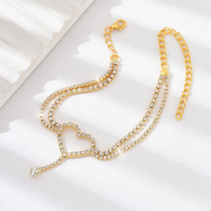 💖✨ Shiny Bling Heart Tassel Anklet – Double Layer Summer Foot Chain ✨🏖️