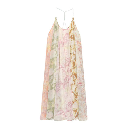 Women's Flower Print Backless Midi Dress