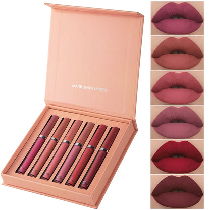 💄 Matte Lip Gloss Set (6 Colors) ✨ | Smooth & Long-Lasting 💋 | Waterproof & Moisturizing 💧 | Velvet Lipstick Finish 🌸 | Holiday Gift Box Set 🎁