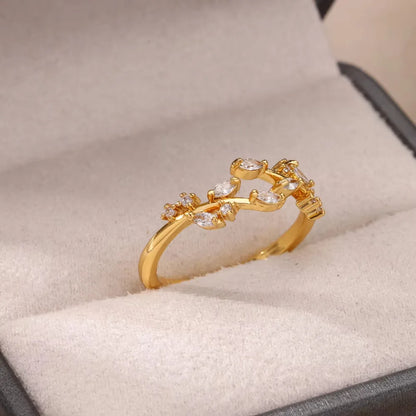 Gold Plated Crystal Zircon Ring - Chain Geometry Stainless Steel Jewelry