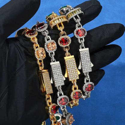 🔥💎 Hip Hop Iced Out Tennis Chain – Colorful Baguette Zircon Necklace ✨👑