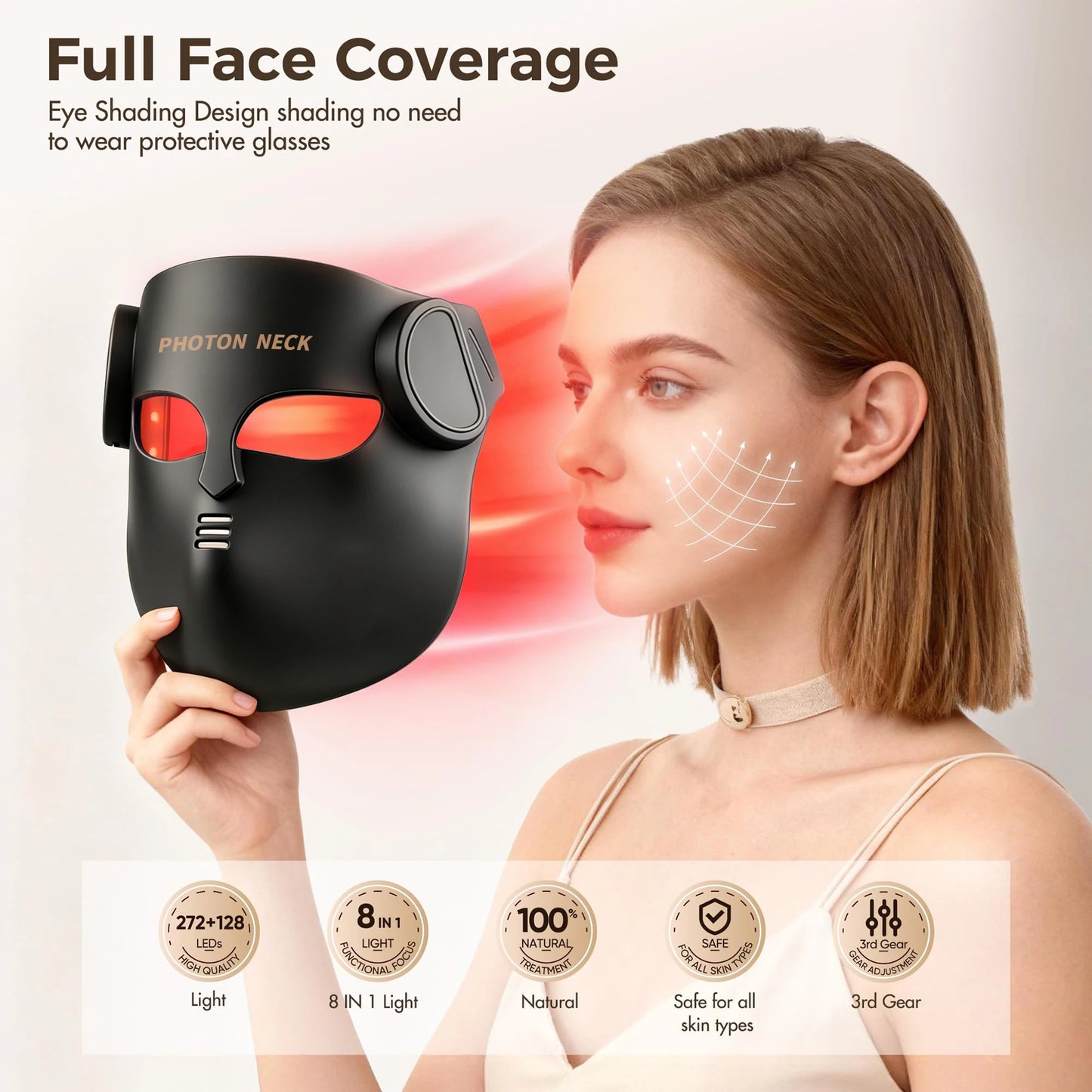 LED Face and Neck Mask with Red Light and Infrared Therapy