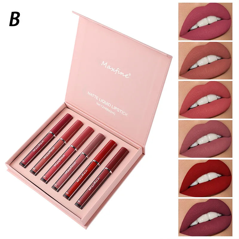 💄 Matte Lip Gloss Set (6 Colors) ✨ | Smooth & Long-Lasting 💋 | Waterproof & Moisturizing 💧 | Velvet Lipstick Finish 🌸 | Holiday Gift Box Set 🎁