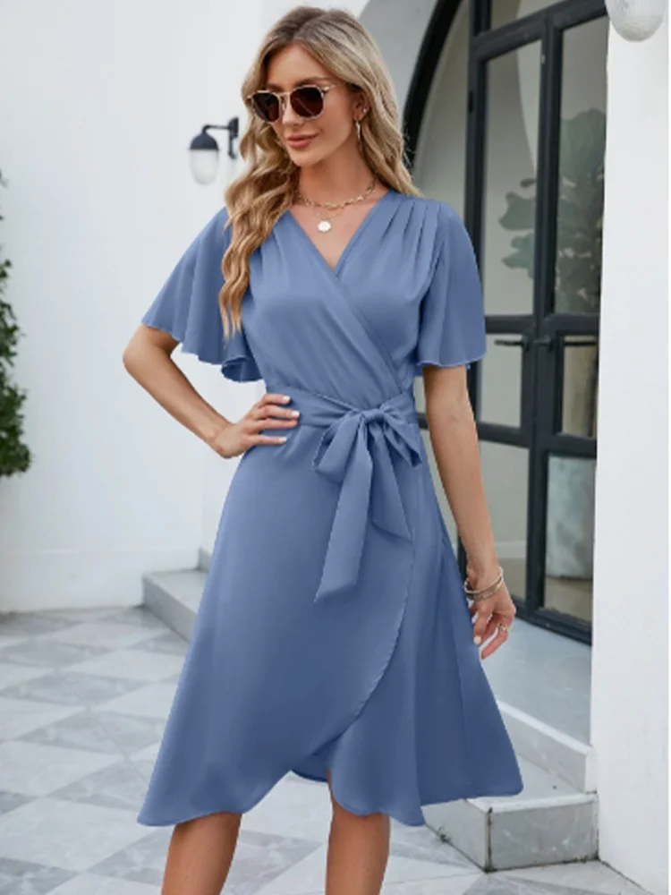 INPETAL V-Neck Wrap Mini Dress - Casual Summer Tie-Waist & Asymmetrical Hem