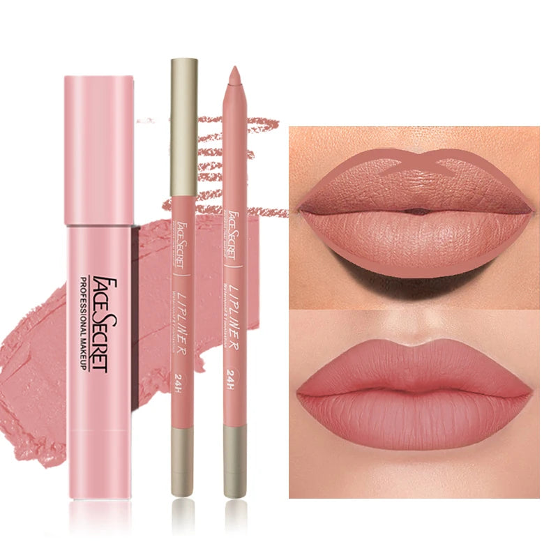 💄 Matte Lip Liner & Lipstick Set ✨ | Waterproof & Long-Lasting 💧 | Soft Matte Finish 🌸 | Bold Color Rendering 🎨 | Women’s Makeup Cosmetics 💖