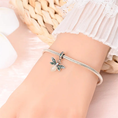 🌙✨ 925 Sterling Silver Luminous Firefly Charm – Green Zircon Bead Pendant ✨🌙