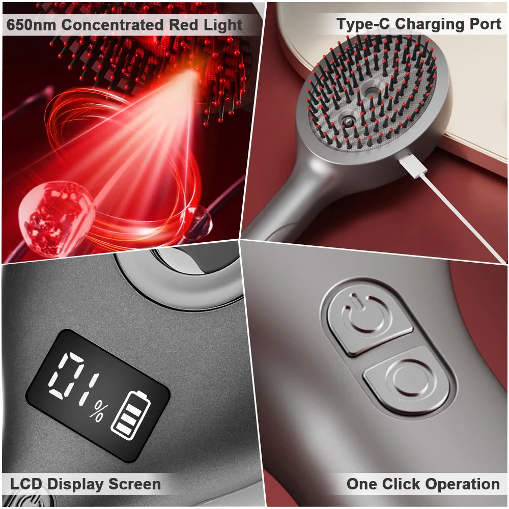 Red Light Therapy Hair Growth Comb with Spray and Vibration