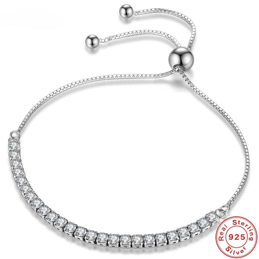 💎✨ 925 Sterling Silver Tennis Bracelet – Elegant Love Zircon Crystal Chain ✨💖