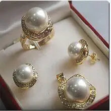 🤍✨ White South Sea Shell Pearl Jewelry Set – Necklace, Earrings & Ring (10mm & 14mm) ✨🤍