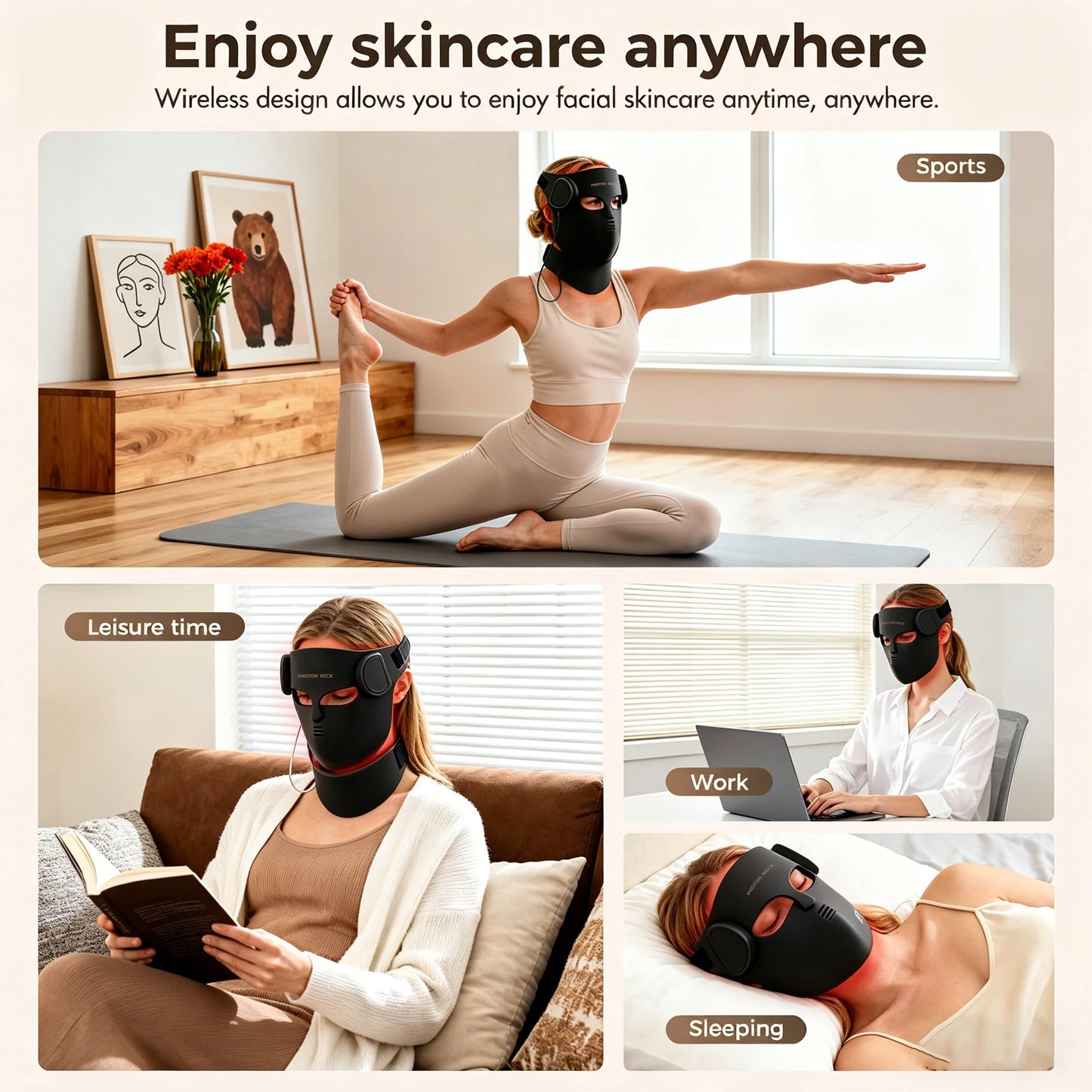 LED Face and Neck Mask with Red Light and Infrared Therapy